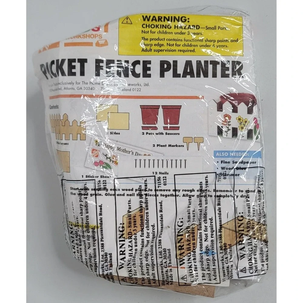 Home Depot Picket Fence Planter Kids Workshop Wood Kit Set NEW Garden Plants